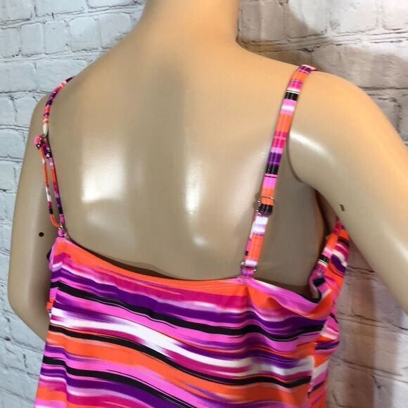 Catalina Pink Purple Striped Plunge Tankini XL - Picture 11 of 16